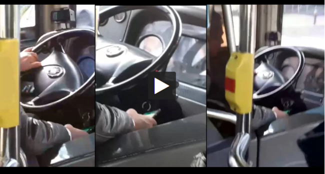 Həm avtobus sürdü, həm telefonla oynayırdı -VİDEO