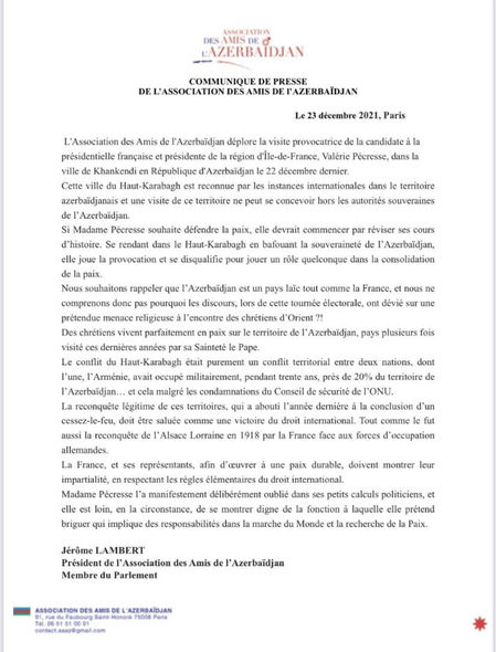 Fransız deputat həmkarlarının Xankəndiyə səfərini təxribat adlandırıb - FOTO