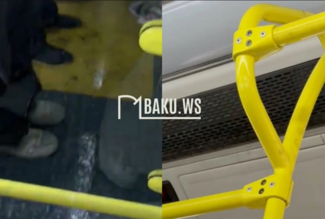 9 nömrəli avtobusda sərnişinlərin üzərinə çirkli su axıb