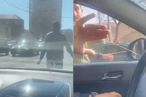 Bakıda avtomobil yolunda gəzən kişi qəza şəraiti yaratdı - VİDEO