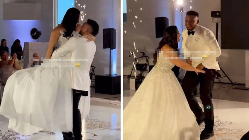 Toyda gəlini qucağına alan bəyin ŞALVARI CIRILDI - VİDEO