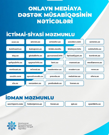 Media onlayn media subyektlərinə dəstək müsabiqəsinin nəticələrini açıqladı: Qaliblər arasında Sonxeber.az da var!