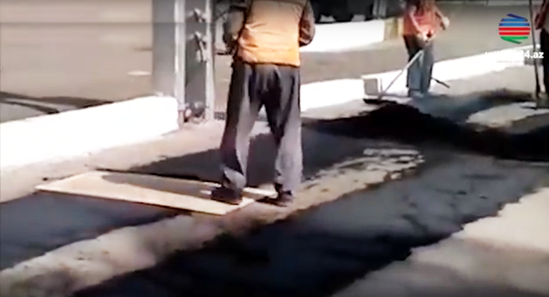 Azərbaycanda yamaq asfalt belə çəkilir -VİDEO