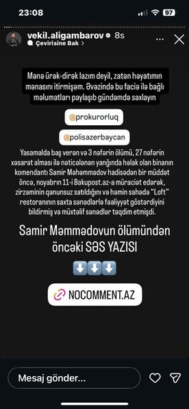 "Mənə ürək-dirək lazım deyil" - Yanğında həlak olan Arzunun atası