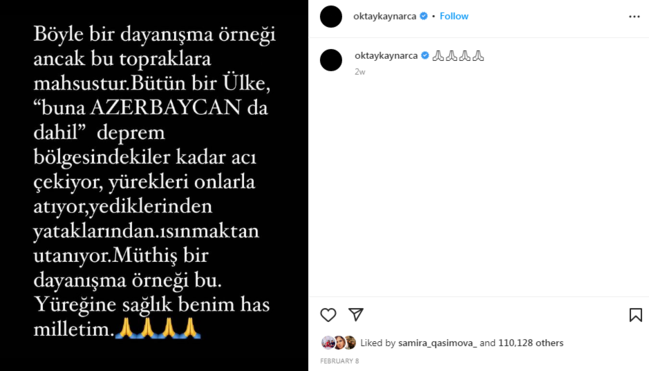 Azərbaycanı da öz ölkəsi bilən Oktay Kaynarcadan diqqət çəkən paylaşım - FOTO