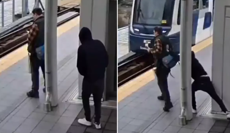 Metroda dəhşət! Bir anda relslərə doğru itələdi - VİDEO