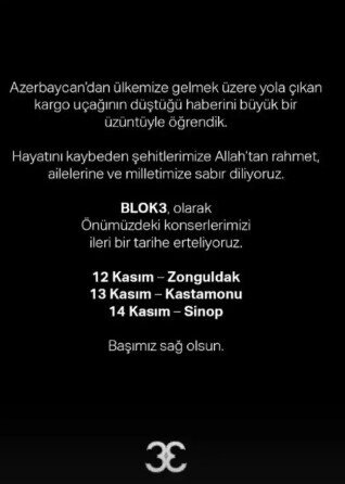 Blok3 hərbi təyyarə faciəsi xəbərindən sonra konsertlərini təxirə saldı - FOTO