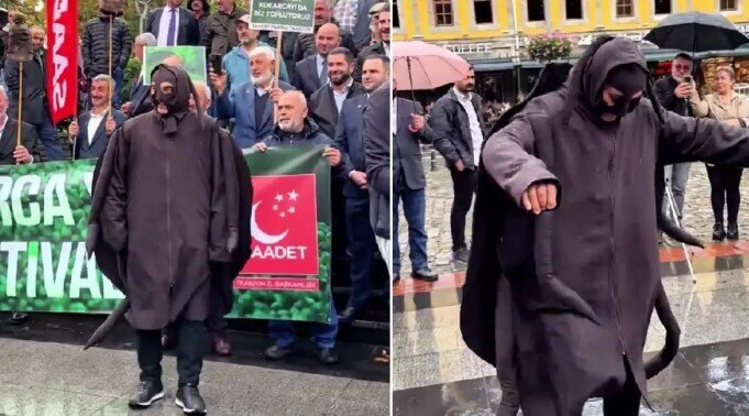 Trabzonda diqqətçəkən hadisə: Qəhvəyi mərmər böcəyi kostyumu ilə horon oynadılar - VİDEO