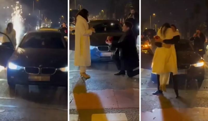 Şəhərin ən sıx yolunda yaranan tıxacın səbəbi evlilik təklifi imiş - VİDEO