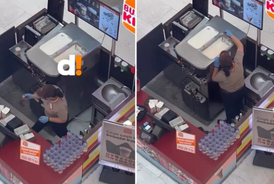 Xəbərsiz çəkildi! Məşhur restoranın şöbəsində ürəkbulandıran hərəkət - VİDEO