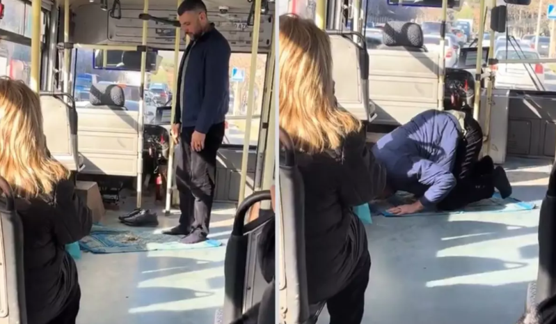 Avtobus sürücüsü "vaxt gəldi" deyib nəqliyyat vasitəsini saxladı, namaz qıldı - VİDEO