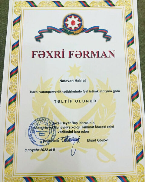 Müdafiə Nazirliyi Natavan Həbibini TƏLTİF ETDİ - FOTO