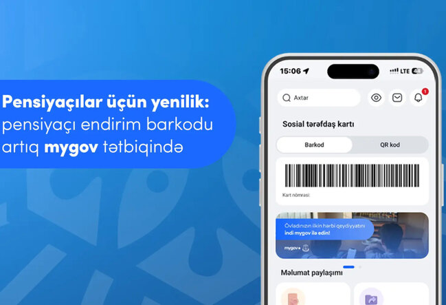 Pensiyaçılar üçün endirim barkodu artıq "mygov" mobil tətbiqindədir