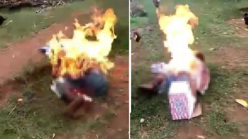 Qalmaqala səbəb olan GÖRÜNTÜ! Cadugərlikdə ittiham etdikləri qadını diri-diri yandırdılar - VİDEO