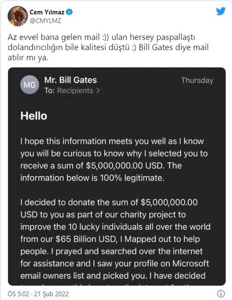 Cem Yılmaza Bill Qeytsdən "məktub" gəldi - FOTO