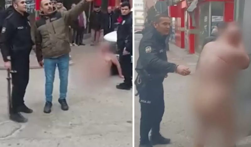 Küçədə çılpaq gəzən şəxs polis tərəfindən saxlanıldı - VİDEO