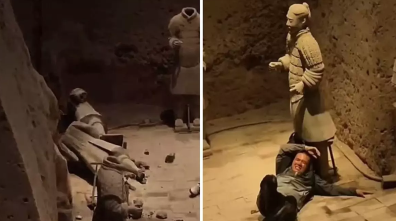 Turist maneələri aşıb 2000 illik heykələ zərər vurdu