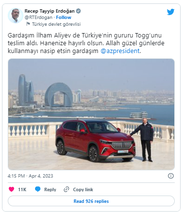 Ərdoğan İlham Əliyevə hədiyyəsi ilə bağlı paylaşım etdi - FOTO