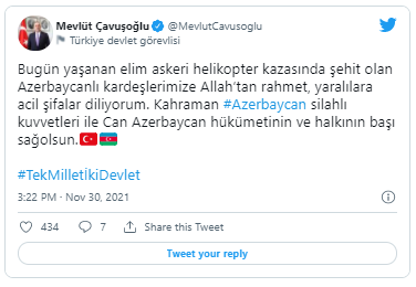 Çavuşoğlu Azərbaycan xalqına başsağlığı verdi - FOTO