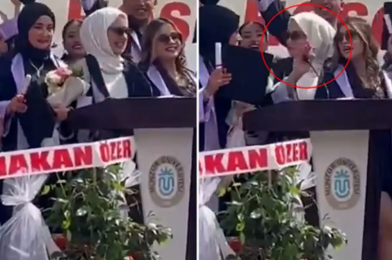 Məzuniyyət mərasimində maraqlı anlar: Açıq mikrofon tələbənin sözlərini hər kəsə eşitdirdi - VİDEO