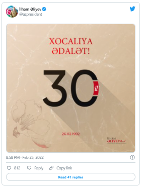 İlham Əliyev Xocalı faciəsininin 30-cu ildönümü ilə bağlı paylaşım edib - FOTO