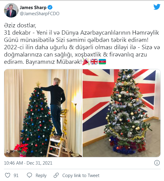 Böyük Britaniya səfiri Azərbaycan xalqını təbrik edib - FOTO