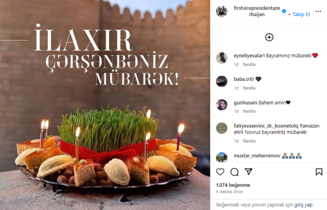 Mehriban Əliyevadan İlaxır çərşənbə ilə bağlı paylaşım - FOTO