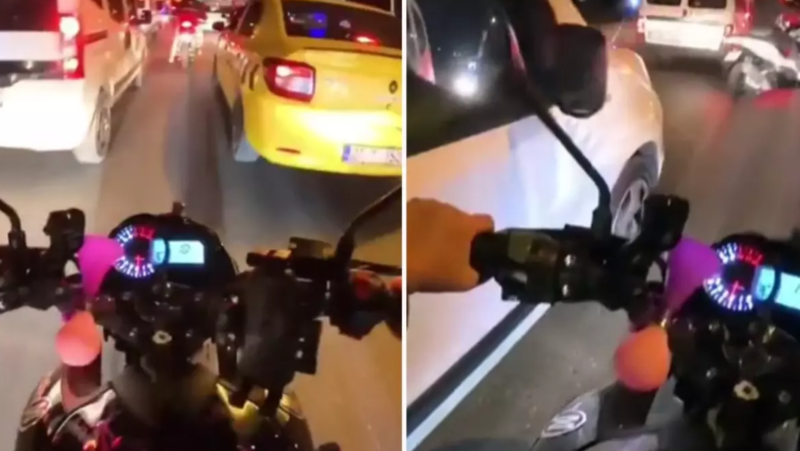 Dava elədiyi sürücüdən üzr istəmək üçün geri dönən motosikletçi daha betərini etdi - VİDEO