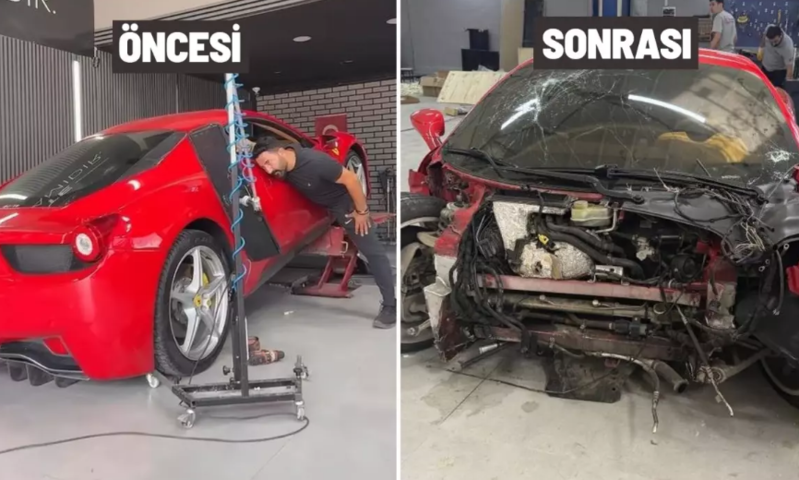 17 milyonluq Ferrari ilə test sürüşünə çıxan usta qəzaya düşdü - VİDEO