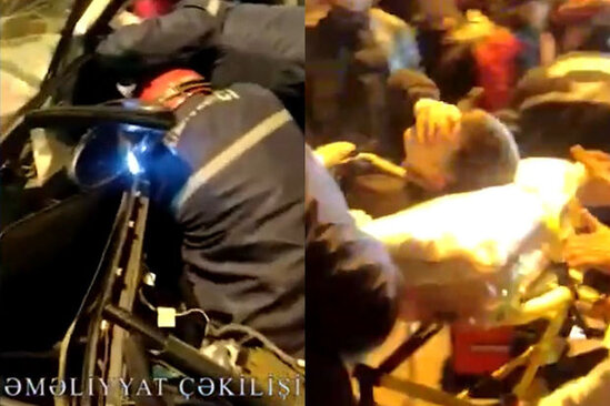 Bakıda maşında sıxılı qalan sürücünün xilasedilmə GÖRÜNTÜLƏRİ - VİDEO