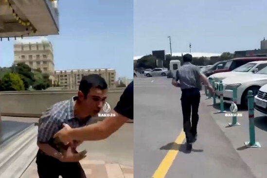 Bakıda küçənin ortasında qadına qarşı əxlaqsız hərəkət edən şəxs döyüldü - VİDEO
