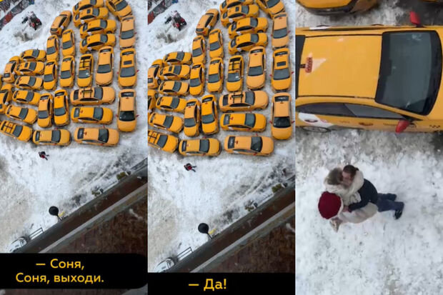 Taksi sürücüsündən Sevgililər Günündə maraqlı evlilik təklifi: 30 avtomobil gətirdi… - VİDEO