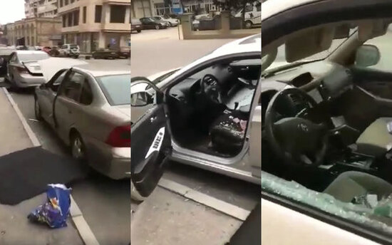 Bakıda 4 avtomobilin şüşələri sındırıldı - VİDEO