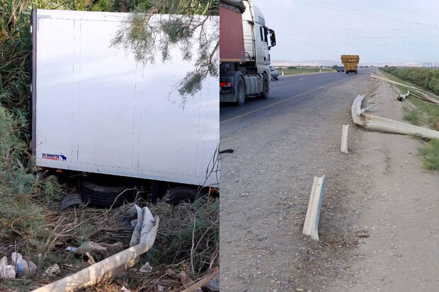 Sabirabadda TIR yoldan çıxaraq kanala aşdı - FOTO