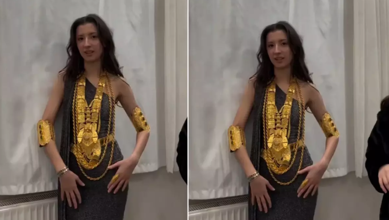 Gəlinə toyda o qədər qızıl hədiyyə edildi ki, daşımaqda çətinlik çəkdi - VİDEO