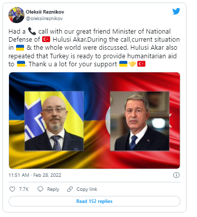 Reznikovla Akar arasında telefon danışığı: Türkiyə yenidən Ukraynaya yardım təklif etdi - FOTO