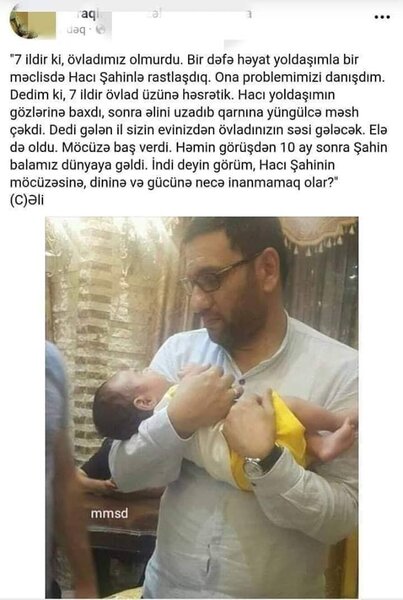 Hacı Şahin sonsuz qadına məsh çəkdi, 10 ay sonra uşaq dünyaya gəldi? — FOTO