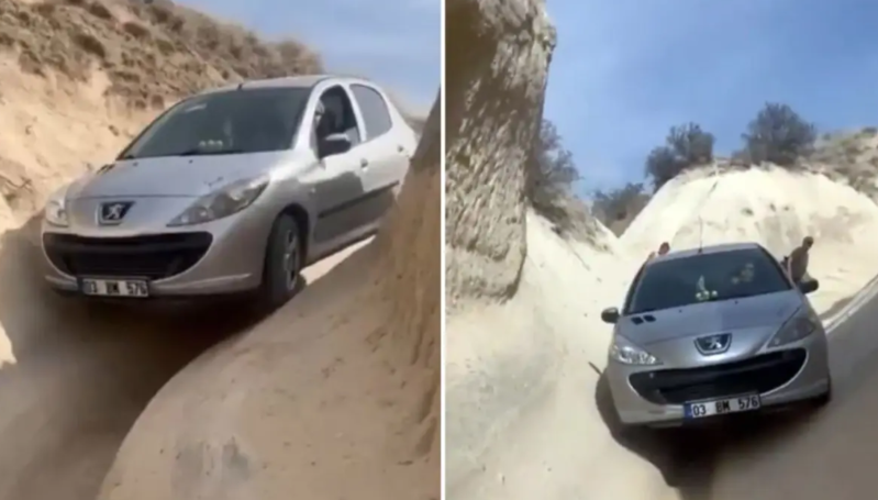 Kapadokyada sürücü naviqasiya proqramına güvənib görün hara düşdü - VİDEO