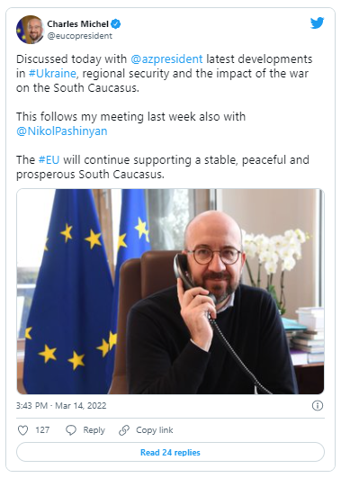 İlham Əliyev Şarl Mişellə Ukraynanı müzakirə etdi - FOTO