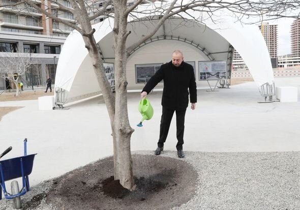 İlham Əliyev Ağ Şəhərin Mərkəzi Park kvartalında həyata keçirilən işlərlə tanış olub - YENİLƏNİB + FOTO