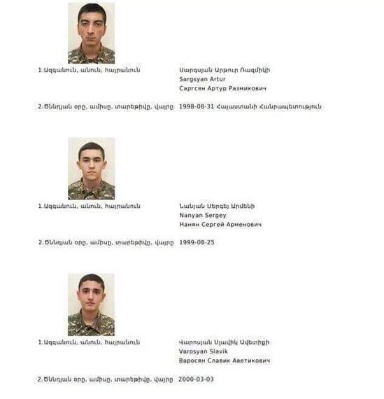 Ermənistan ölən hərbiçilərin adlarını açıqlamağa başlayıb - SİYAHI