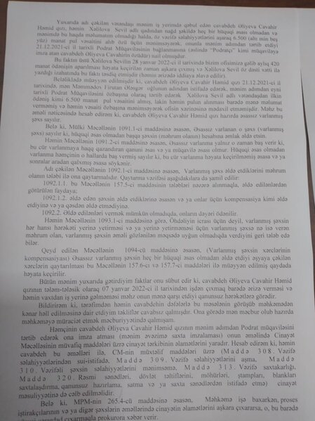 Vətən müharibəsi veteranını və fiziki qüsurlu şəxsi aldatdığı deyilən tikinti şirkətinin rəhbərindən AÇIQLAMA