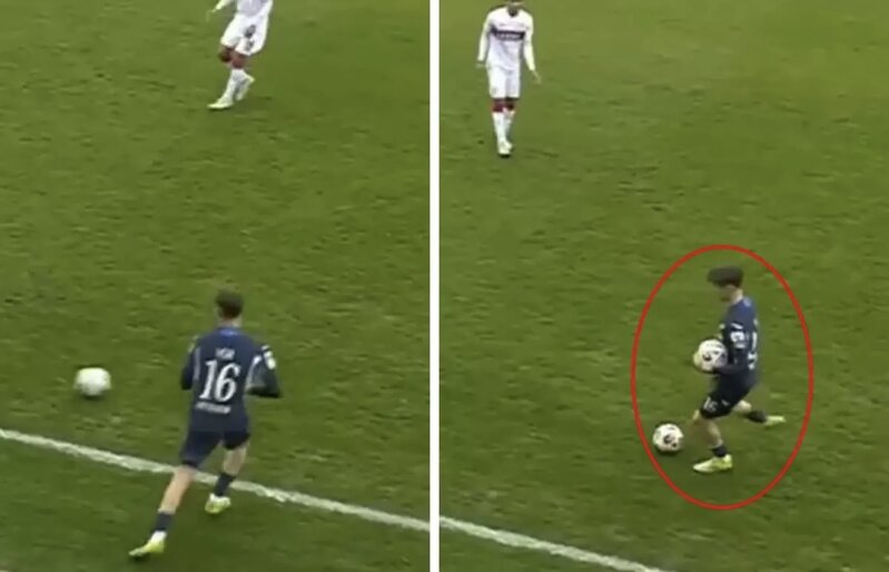 Sahəyə girən topu uzaqlaşdırmaq istəyən futbolçu həyatının şokunu yaşadı