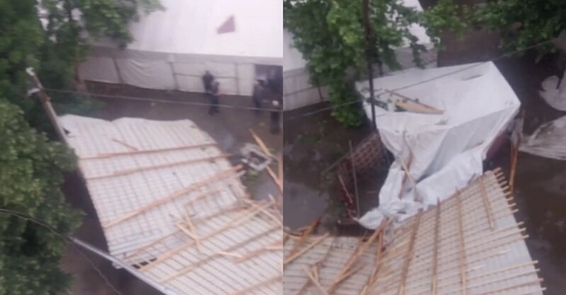 Qazaxda külək yaşayış binasının dam örtüyünü uçurdu