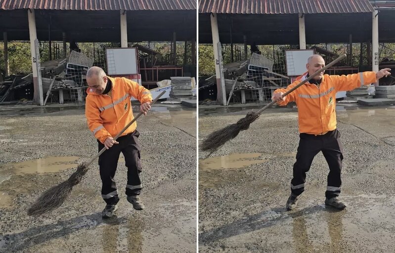 Musiqi səsinə dayana bilməyən təmizlik işçisi: "Özümü saxlaya bilmirəm" - VİDEO