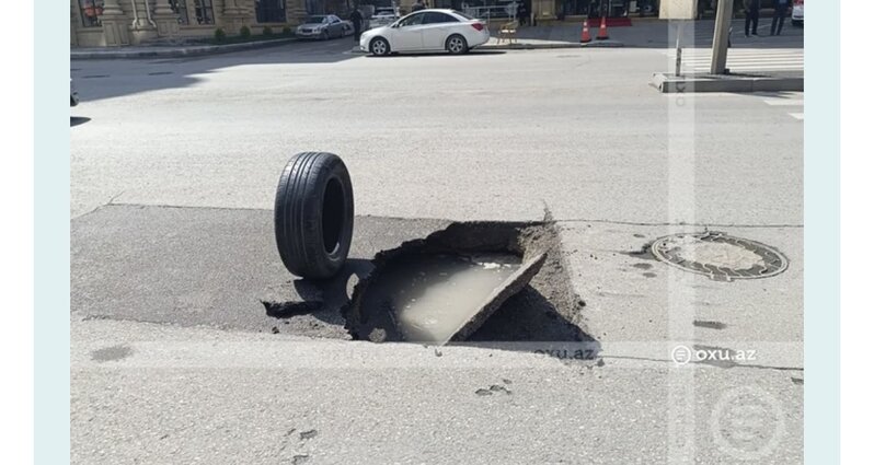 Bakının mərkəzində yeni təmir olunan yol ÇÖKDÜ