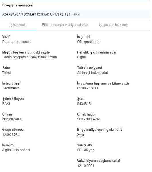 İşsizlərin nəzərinə! Dövlət boş iş yerlərini açıqladı - 1500 AZN maaş