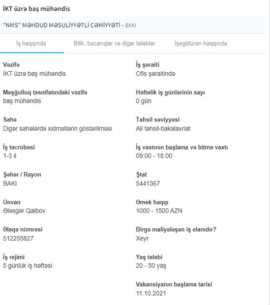 İşsizlərin nəzərinə! Dövlət boş iş yerlərini açıqladı - 1500 AZN maaş