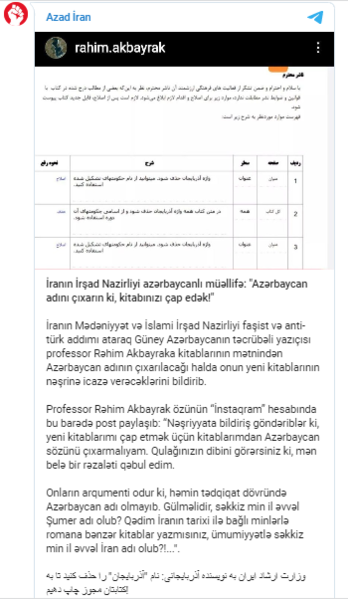 İranın nazirliyindən müəllifə qəribə təklif: "Azərbaycan" adını çıxarın ki..."