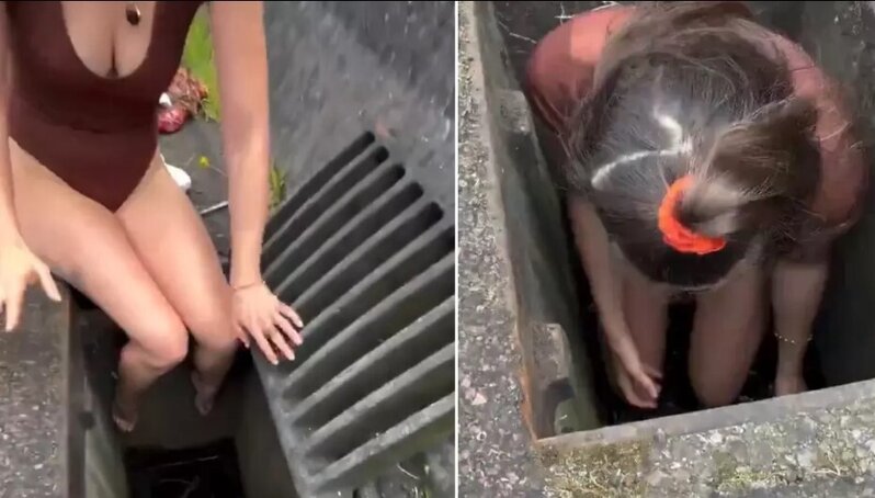 Kanalizasiyadan gələn səsi eşidən qadın tərəddüd etmədən içəri endi - VİDEO